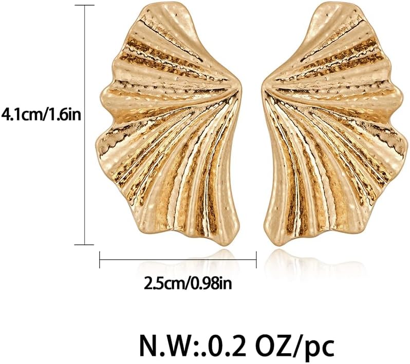 FAUTHENTICUTE Chunky Gold Statement Earrings For Women Gold Plated Sectored Flower Leaf Shell Angel Wing Earrings Large Stud Earrings Hypoallergenic Earrings - Image 5
